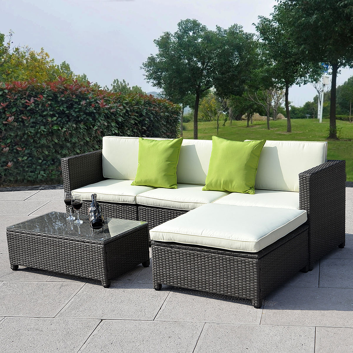 Outdoor Patio Wicker Sofa Set 5PC PE Rattan