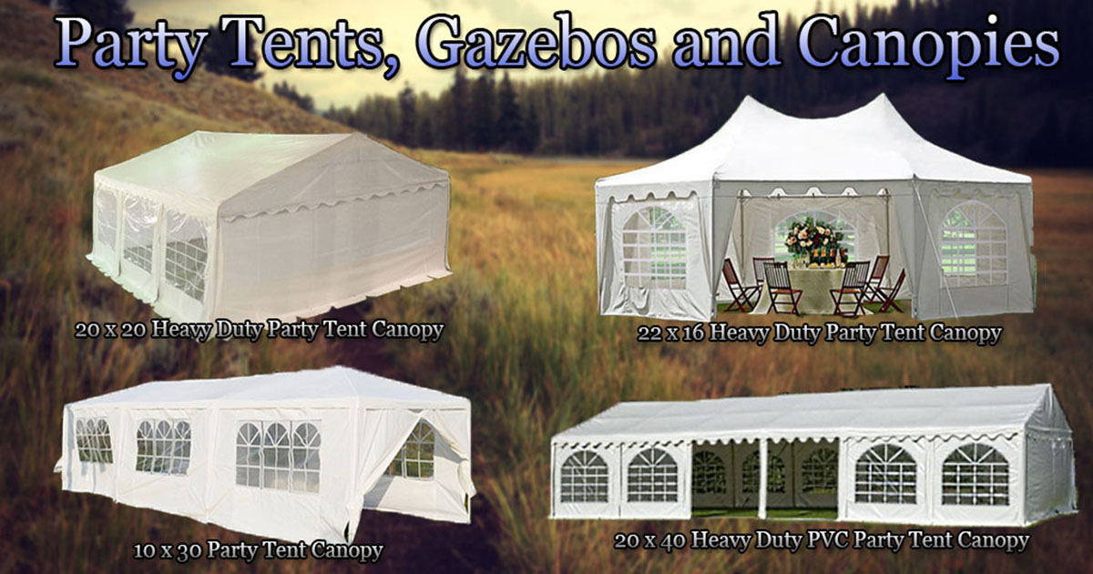 Party Tents Gazebos and Canopies of Various Sizes and Colors