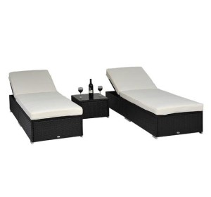 3pc Wicker Chaise Lounge Chair Set