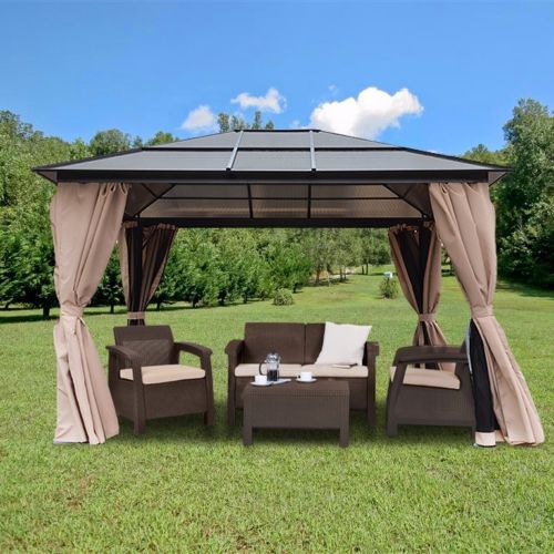 10 x 12 Hardtop Gazebo Canopy w/ Mosquito Netting