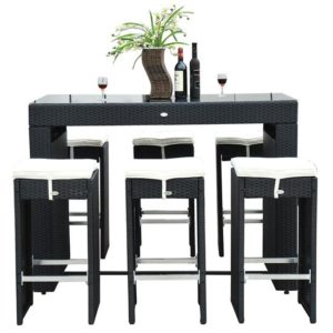 7 Piece Wicker Bar Table Patio Set - 1