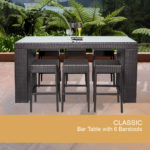 7 Piece Black Wicker Dining Bar Set with Glass Top