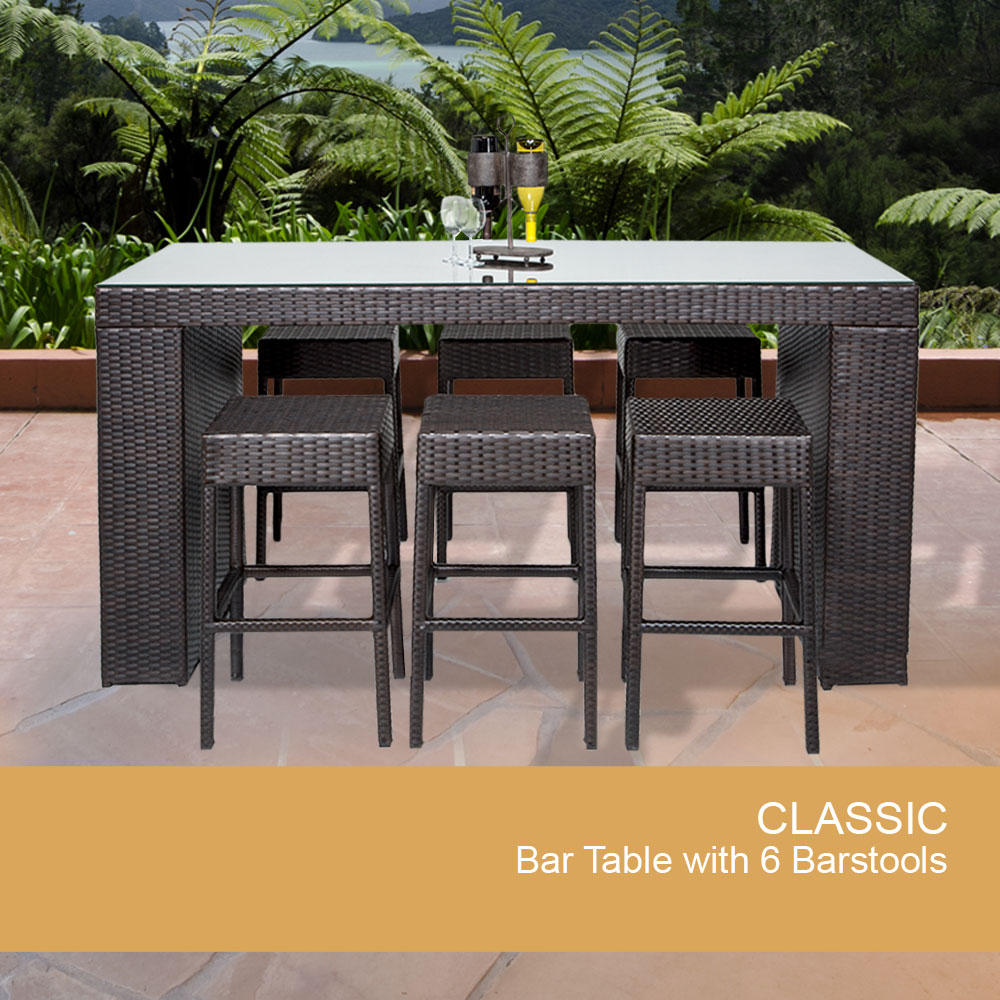 outdoor wicker bar table and stools