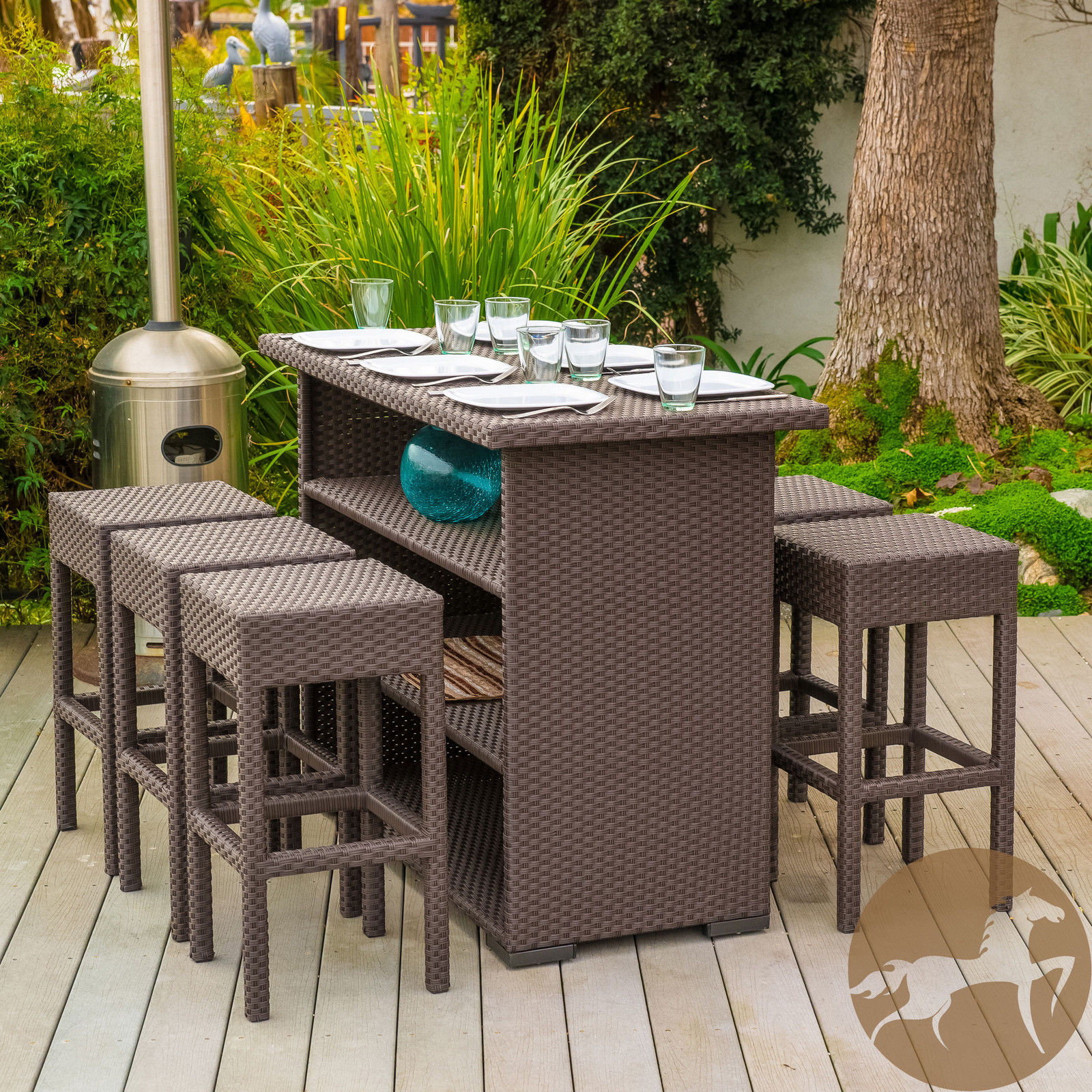 brown rattan bar set