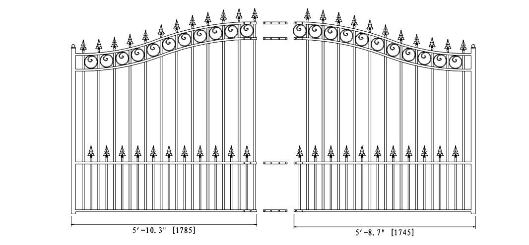 Prague Style Single Swing Steel Driveway Gate - 12'-18'