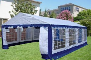 26 x 16 Heavy Duty White and Blue Party Tent 6