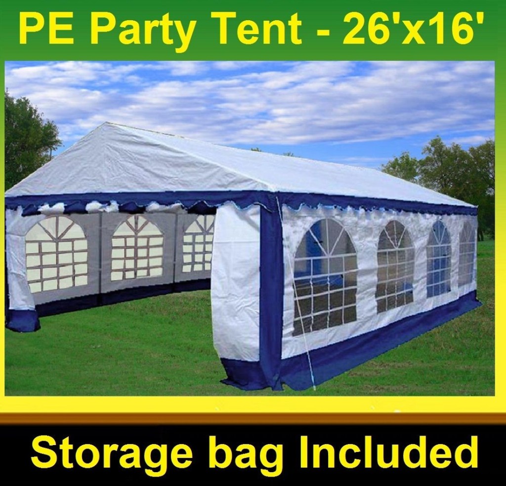 26 x 16 Heavy Duty White and Blue Party Tent