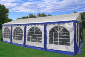26 x 16 Heavy Duty White and Blue Party Tent 2