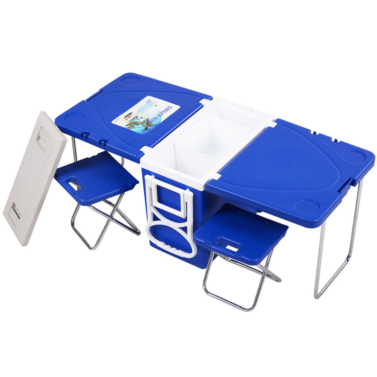 Cooler Picnic Table 2 Camping Chairs Multi-Functional Portable Wheeled Coolers 