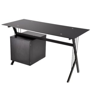 Black Glass Top Computer Desk w Drawers 3