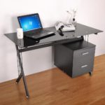 Black Glass Top Computer Desk w Drawers Complete