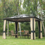 12 x 10 Outdoor Gazebo Patio Canopy Hardtop with Mesh Curtains