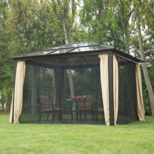12 x 10 Outdoor Gazebo Patio Canopy Hardtop with Mesh Curtains 2