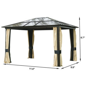 12 x 10 Outdoor Gazebo Patio Canopy Hardtop with Mesh Curtains 3