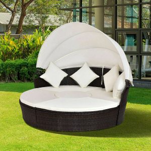 Outdoor Daybed Patio Sofa Furniture Brown 10