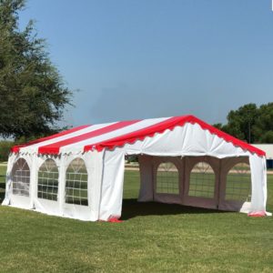 20 x 20 Budget PVC Tent Canopy - Red Stripes