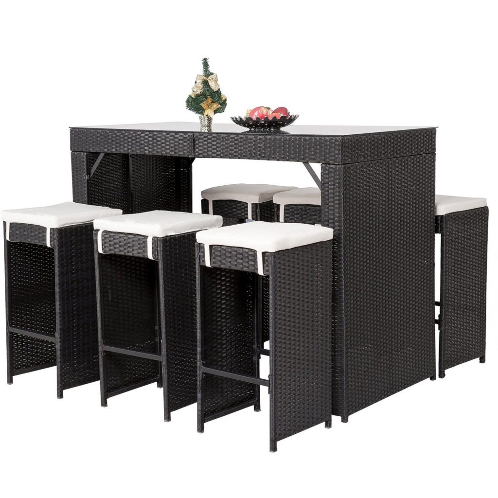 7 Piece Wicker Bar Dining Set Stool Table