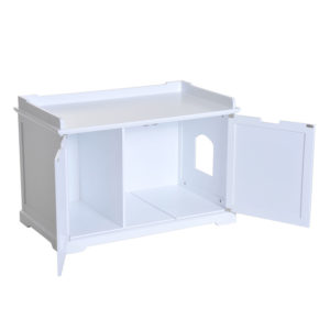 Hidden Kitty Litter Box Bench Enclosure Hall End Table Cat Cabinet - White 3
