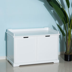 Hidden Kitty Litter Box Bench Enclosure Hall End Table Cat Cabinet - White