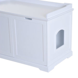 Hidden Kitty Litter Box Bench Enclosure Hall End Table Cat Cabinet - White 7
