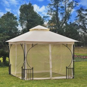 10 x 10 Beige Gazebo Hardtop Canopy Metal Frame with Mesh Curtains 4