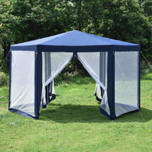 Hexagonal Gazebo Outdoor Patio Canopy with Mosquito Net - Blue 1