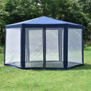 Hexagonal Gazebo Outdoor Patio Canopy with Mosquito Net - Blue 3