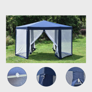 Hexagonal Gazebo Outdoor Patio Canopy with Mosquito Net - Blue