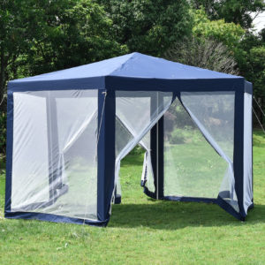Hexagonal Gazebo Outdoor Patio Canopy with Mosquito Net - Blue 4