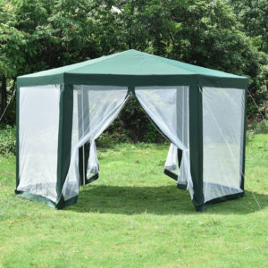 Hexagonal Gazebo Outdoor Patio Canopy with Mosquito Net - Green