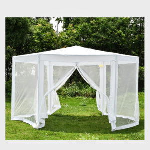 Hexagonal Gazebo Outdoor Patio Canopy with Mosquito Net - White