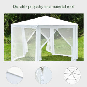 Hexagonal Gazebo Outdoor Patio Canopy with Mosquito Net - White 4