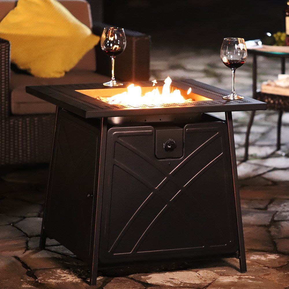 Outdoor Propane Fire Pit Table Patio Heater Gas 28 Inch Square