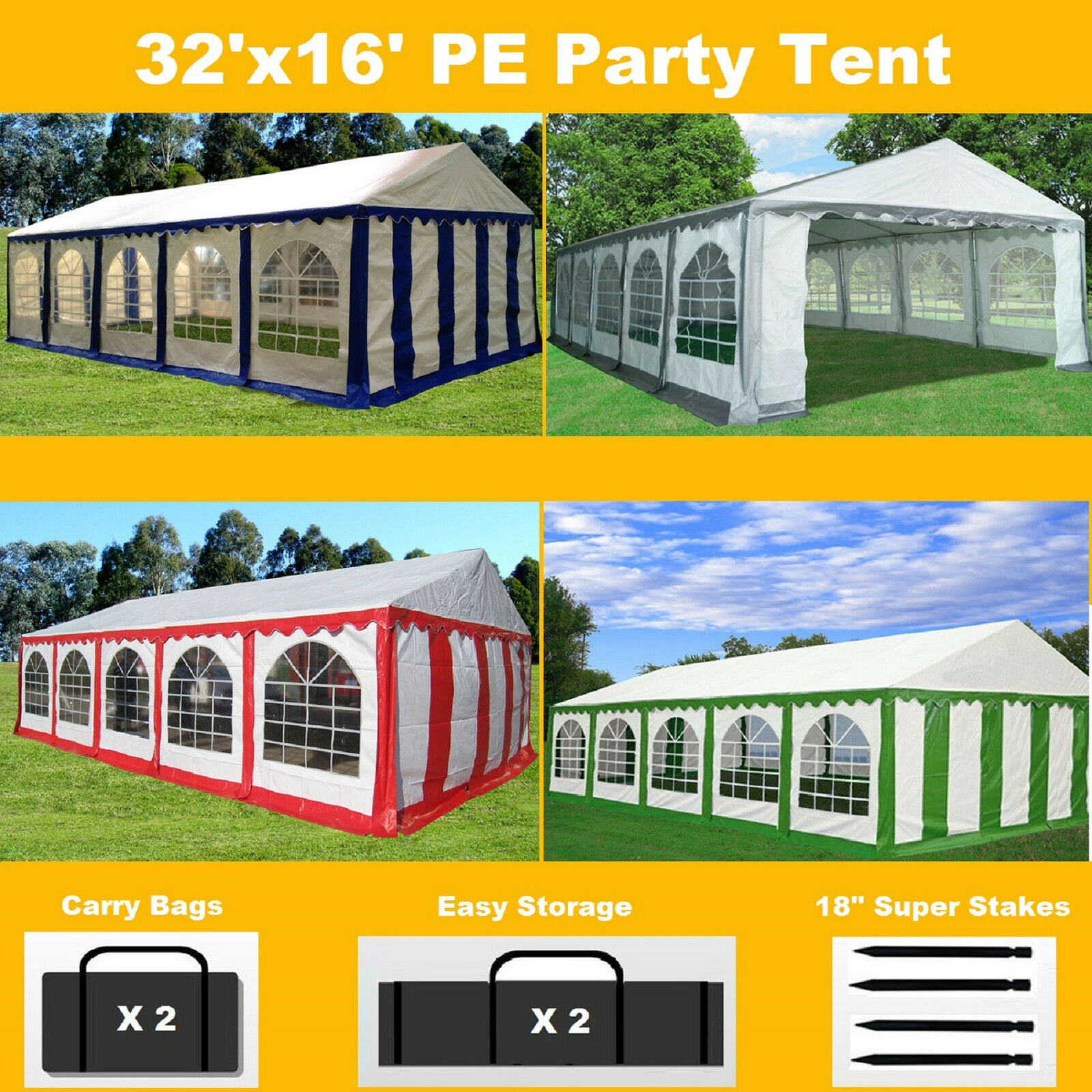 32 x 16 Striped Party Tent Canopy Gazebo - 4 Colors - Red ...