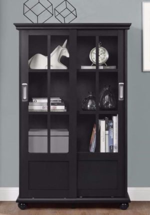 Glass Display Cabinet Bookshelf - Black 2