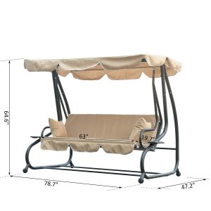 3 Person Daybed Patio Canopy Swing - Tan 2