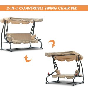 3 Person Daybed Patio Canopy Swing - Tan 4