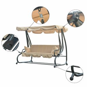 3 Person Daybed Patio Canopy Swing - Tan 5