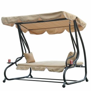 3 Person Daybed Patio Canopy Swing - Tan 6
