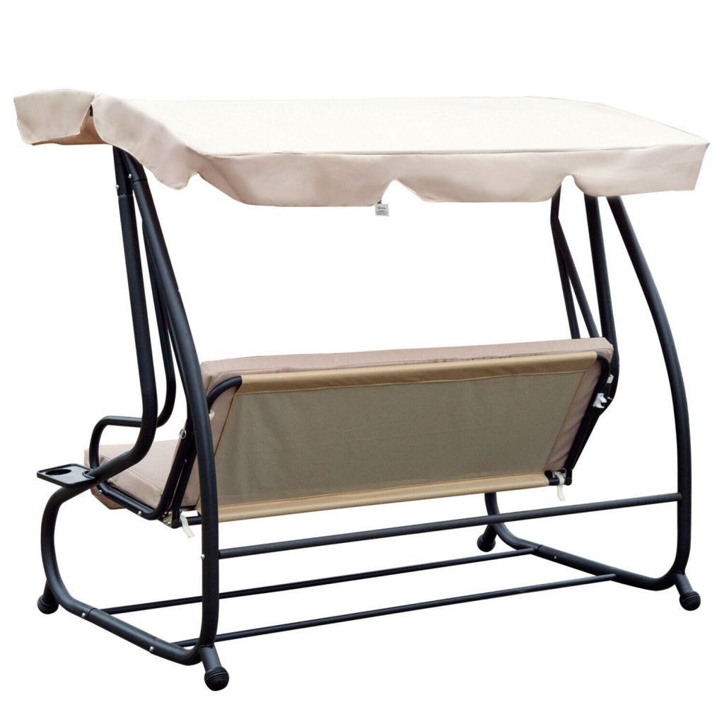 3 Person Daybed Patio Canopy Swing - Tan