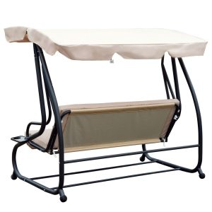 3 Person Daybed Patio Canopy Swing - Tan 8